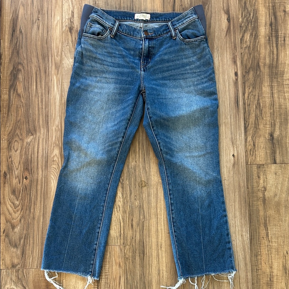 Hatch Distressed Cropped Blue Maternity Jeans